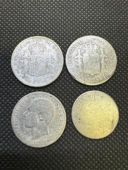 4 Silver House Of Borbon Spanish Monarchy Coins From The 1800s