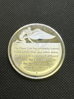 History Of Flight Piper CUB Spurs Civil Aviation 1936 Sterling Silver Coin 1.30 Oz
