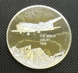 History Of Flight The Berlin Airlift 1948 Sterling Silver Coin 1.32 Oz