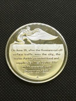History Of Flight The Berlin Airlift 1948 Sterling Silver Coin 1.32 Oz