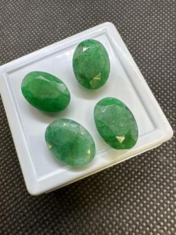 4x Oval Cut Green Emerald Gemstones 20.55Ct