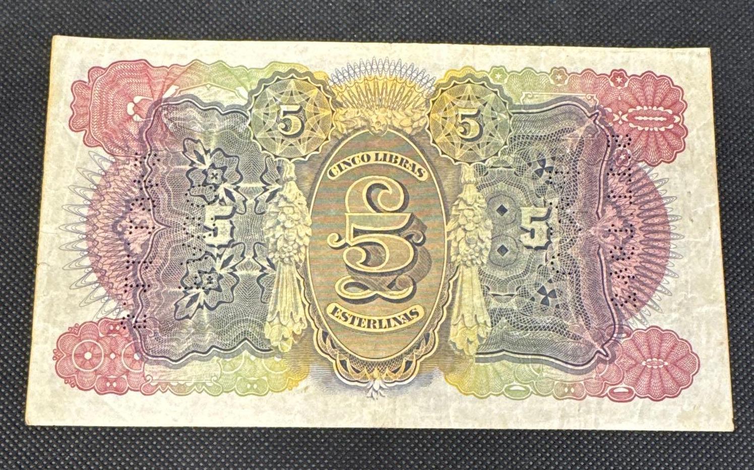 1935 Mozambique 5 Libras Note Crisp Bill