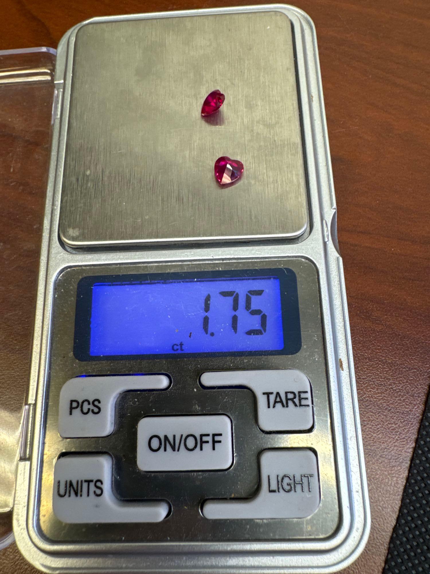 Pair Of Heart Cut Red Ruby Gemstones 1.75 Ct