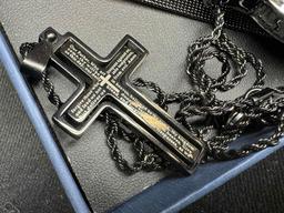 Anthony Jacobs Our Father Lords Prayer Wrist Watch and Cross Necklace