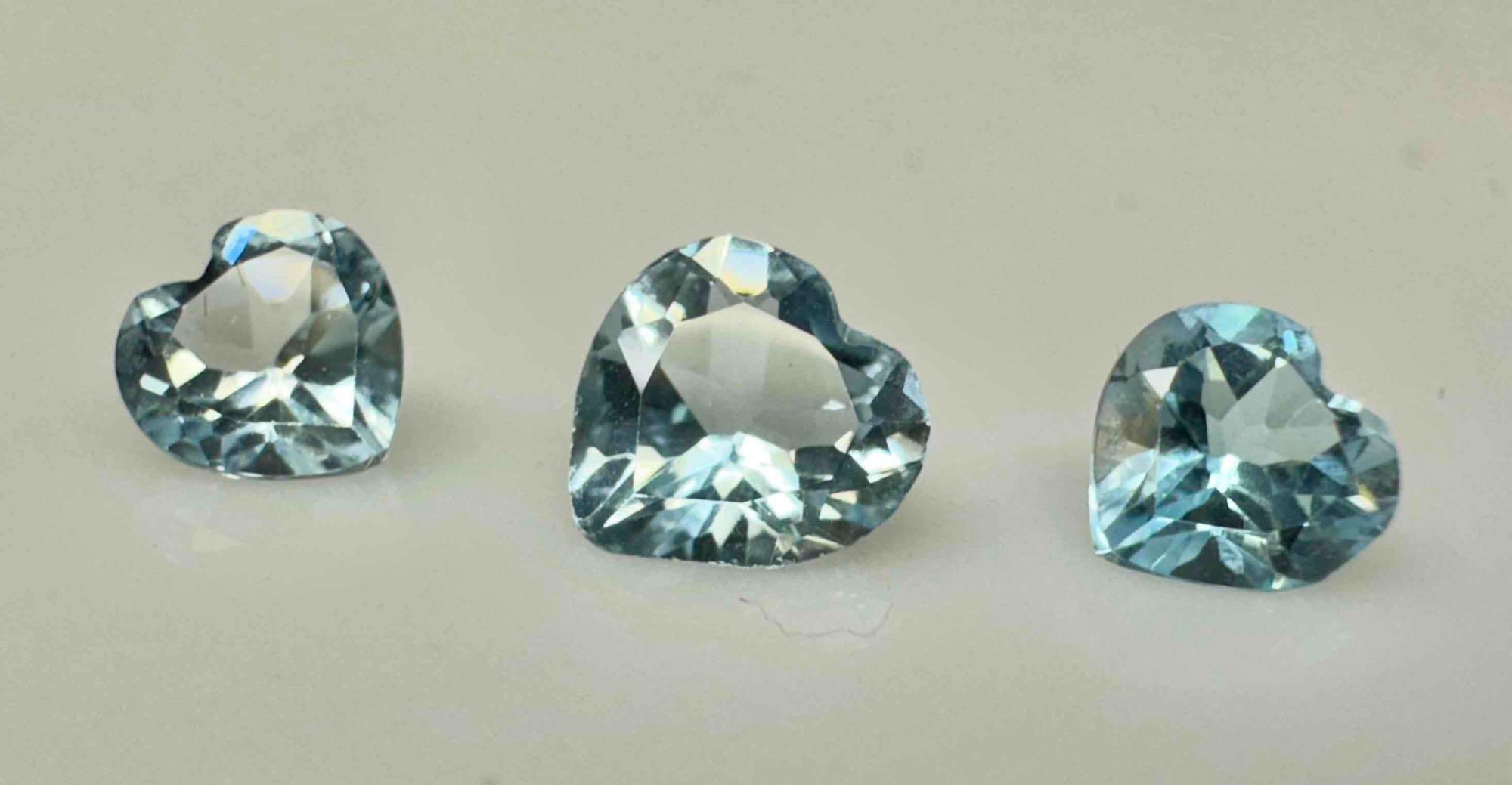 3 Topaz Heart Cut Gemstones 2.8ct Total