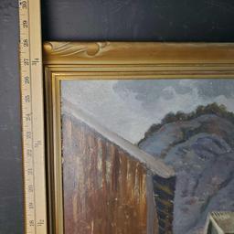 Framed antique oil/Masonite artwork with signature dated 1942