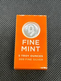 Fine Mint 5 Troy Ounce .999 Fine Silver Bullion Bar