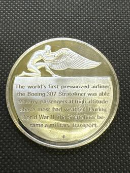 History of Flight Boeing 307 1st Pressurized Airliner 1940 Sterling Silver Coin 1.32 Oz
