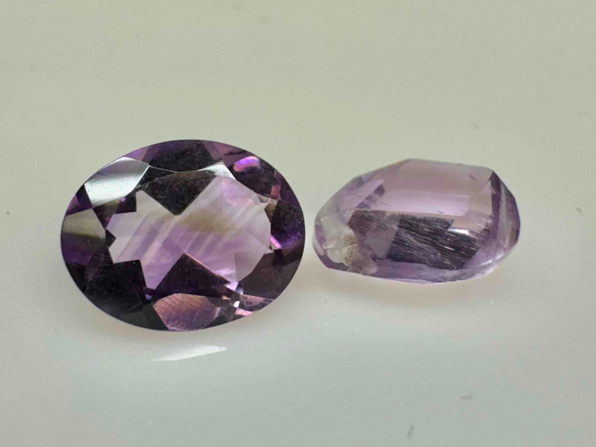 Pair of Amethyst Gemstones Oval and Pear Cut 5.1ct total