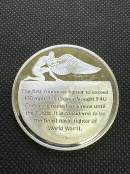 History of Flight Chance Vought F4U Corsair 1940 Sterling Silver Coin 1.30 Oz