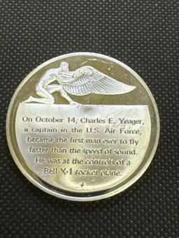 History of Flight 1st Man To Fly Faster Than Sound 1947 Sterling Silver Coin 1.31 Oz