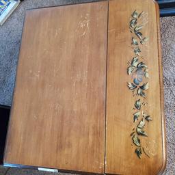 Vintage wooden fold out tea table with floral pattern @ Farm