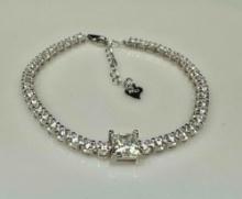 S925 Sterling Silver Moissanite Diamond Princess Bracelet 6.8g Total GRA Cert