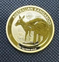 2021 Australian Kangaroo 1 Troy Oz 9999 Fine Gold Bullion Coin