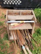 wooden tool divider with horse shoeing tools