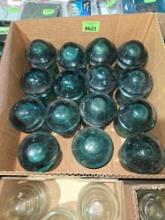 Box of 15 Antique, Green Glass Insulaters.