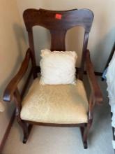 Antique padded,Rocking chair, solid and old pillow