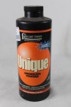 Partial bottle of Alliant Unique reloading gun powder. 1/2 full. Will not ship, pick-up only.