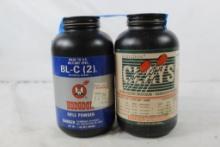 Two bottles of Hodgdon reloading powder. One BL-C (2) and one Clays, both about half full. Will not