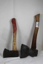 Two wood handled hatchets. Used.