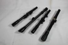 Four 22 cal rifle scopes. Two unknown and two Tasco. Used.
