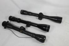 Three rifle scopes. One BSA 4x32, one Tasco 3-9x40 and one unknown 8x40. Used.