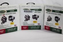 Three sets of Weaver 1" rings. In packages.