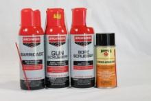 One spray can of Barricade rust preventative, one can of Hoppe's lube and two spray cans of Bore