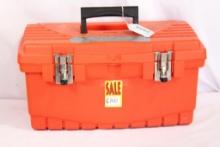 One large orange single pull out tray tool box. Used in good condition.