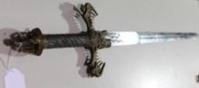 One handed great sword with ornate brass handle. 37" blade.