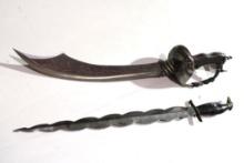 Ornate pirates sword with brass hilt. 14" blade and a Philippines Ktis Keris dagger knife with