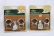 Two sets of Weaver quick detach style scope rings with silver finish, one set 1" med det. mount and