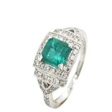 Art-Deco Inspired Emerald & Diamond Ring Platinum