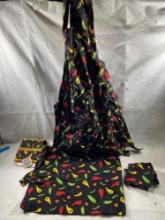 Hot Pepper Table Linens With Two Matching Aprons