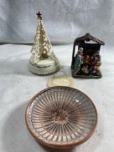 Musical Holiday Tree, Manger Scene and Pottery Plate