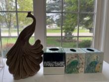 Ceramic Peacock and Tissue Dispensers