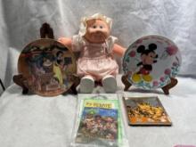 Vintage Disney Plates, Cabbage Patch Kids Doll, and Cat Mirror