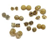 Gold Tone Clip On and Stud Earrings