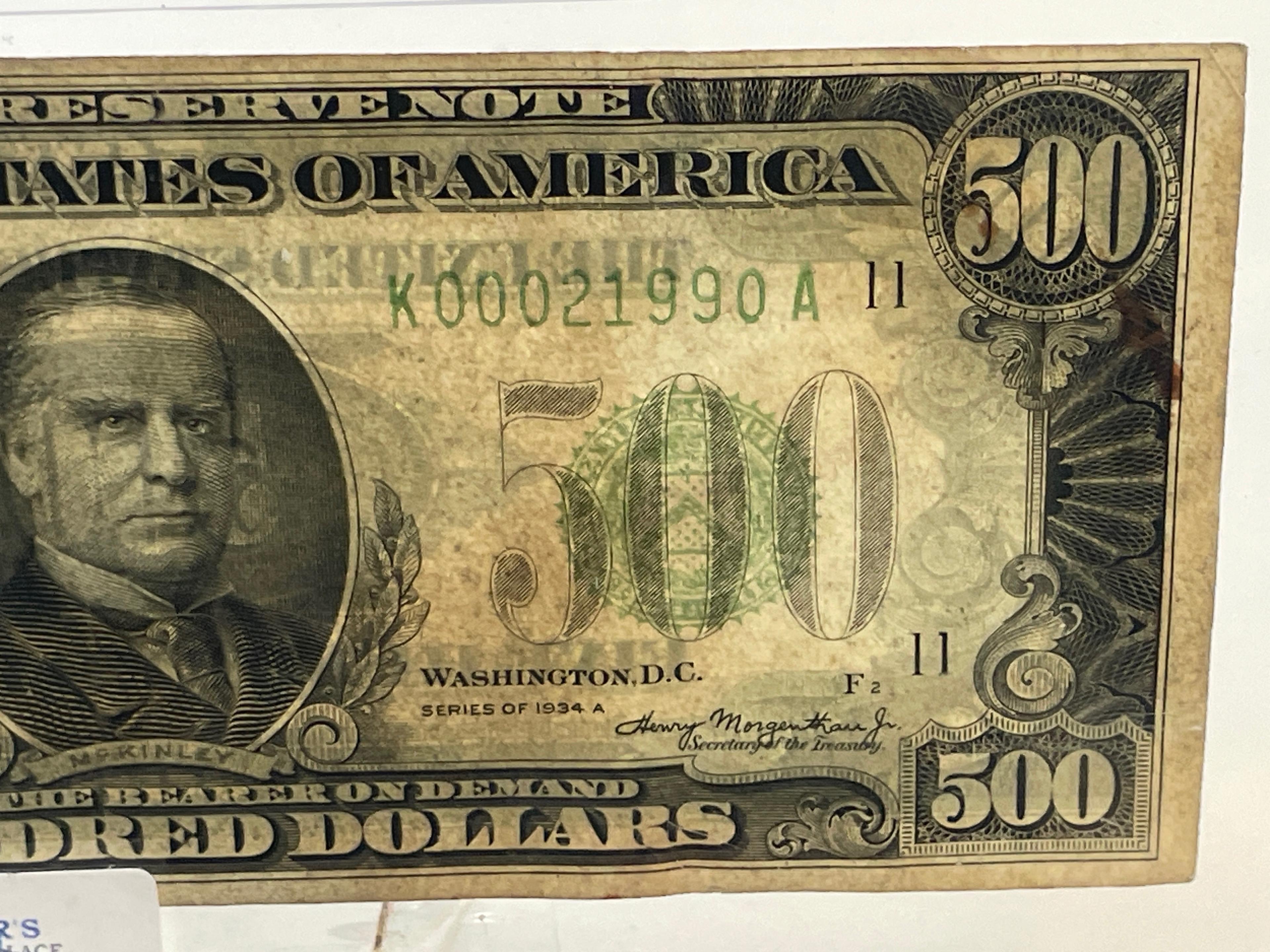 1934 U.S. $500 FEDERAL RESERVE NOTE