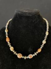 Mixed Stone Beads with Sterling hand made bead Necklace