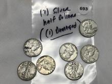 (7) Silver Half Dollars (1 Damaged)