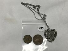 1945 Mexican Centavos, Necklace and Token