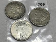 3 X $ 1922-D, 22-S, 23 Peace Dollars