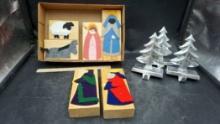 Wooden Block Nativity Scene Pieces & Stocking Hangers
