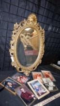 Ornate Framed Mirror & Framed Family Pictures