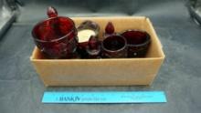 Ruby Red Glass Decanters, Goblets, Creamer & Sugar Bowl