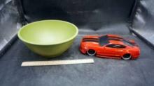 Green Pampered Chef Bowl & Race Car (Battery Powered)