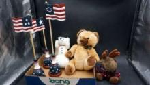Decorative Flags W/ Bases, Stuffed Bears & Moose