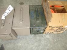 3 AMMO BOXES, CLAY PIGEON TARGETS