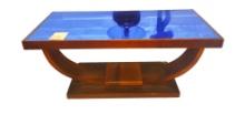 VINTAGE ART DECO COFFEE TABLE with BLUE GLASS "AS IS" - PICK UP ONLY